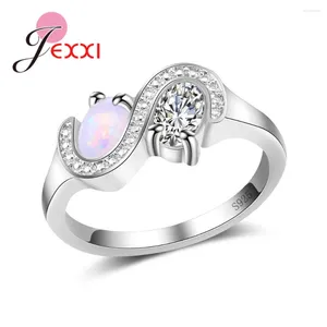 Cluster Rings Classic S Styles 925 Sterling Silver Women Wedding Band Luxury Oval White Fire Opal Cubic Zirconia Femme Anel