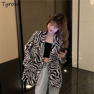 Blazers zebra randig s5xl blazers kvinnor kläd temperament långärmad ytterkläder lös koreansk mode chic streetwear ins estetik