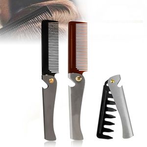 Pente dobrável para cabelo, óleo, de bolso, dentes redondos, escova de estilo de bigode, aço inoxidável, ferramenta de salão de cabeleireiro para homens