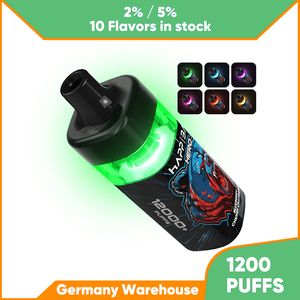 EU Hot Sale Mesh Coil Elektronische Zigarette 12000 Puffs Vape Pen Einweg-Vaper-Gerät 2% 5% Nic Eliquid Vorgefüllte E-Zigaretten 10 Fruchtaromen zur Auswahl von Pod 12k Puff Bar