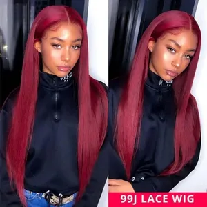 Burgundy 13x4 Straight HD Lace Frontal Wigs Human Hair 180% 99j Red Colored Glueless Lace Front Human Hair Wigs 4x4 Closure Wig