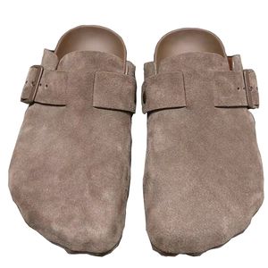 Spring Summer New Arrive Women Suede Leather Runway Designer Ladies Outside Wear Half Slippers Walking Thick Sole Closed Toe Slippers Female