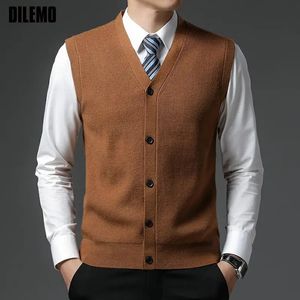 Livello 4 Super anti-pilling Grado superiore Pleuche invernale con scollo a V in lana di marca di moda cardigan lavorato a maglia maglione casual gilet senza maniche 240117