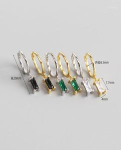 Hoop Huggie 1Pair 85mm 100 Authentic 925 Sterling Silver Rectangle Square Green Whiteblack Zircon Earrings Jewelry TLE108816685306