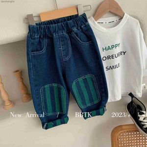 Jeans Frühling Herbst Ins Baby Jungen Hosen Pacthwork Streifen Elastische Taille Racreational Kinder Jungen Hosen Lose Mode Kid Junge Jeans