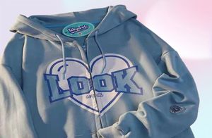 Pink Letter Graphic Kawaii Harajuku Hoodies Women Blue Punk Emo Alt Sweatshirt Zip Up Eesthetic Indie Y2K Korean Fashion Clothing3321957