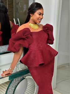 Plus Size 4XL Lace Dresse Burgundy Short Sleeve Off Shoulder Elegant Robes Peplum Midi Outfits Fall Evening Party 2023 240116