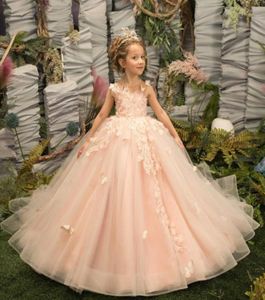 2022 Flower Girl Dresses For Weddings Sleeveless Talle Party Dress for Kids Girls Lace Applicques Princess Ball Gown Pageant MC23005204478