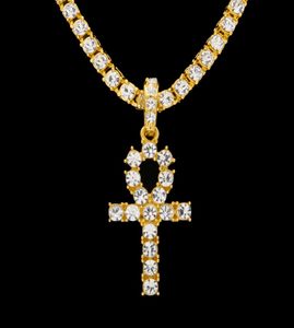 Nuovo arrivo egiziano Ankh Chiave della vita Collana con ciondolo in oro e argento con strass Bling Moda vintage gioielli hip hop2102507