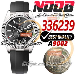 N V3 42mm Sky 336239 A9002 Komplikationskalender Automatisk herrklocka Fluten Bezel Black Dial Stick Markers Gummi Rem Super Edition TrustyTime001 Handsur