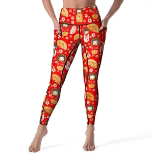 Kobiety legginsy japońskie anime lalki kokeshi druk trening gimnastyczne spodnie do jogi pchnij kawaii leggins