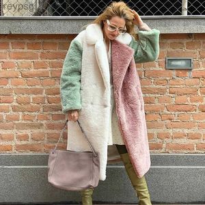 Women's Leather Faux Leather Winter Women Faux Fur Coat Color Patchwork Women Thick Coat Tops Long Sleeve Turn Down Collar Women Fur Jackets Casaco Feminino YQ240116