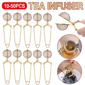 10-50pc Gold Mesh Tea Strainer Reusable Metal Tea Bag Filter Diffuser Stainless Steel Tea Infuser Match Tea Bags for Mug Teapot 240117