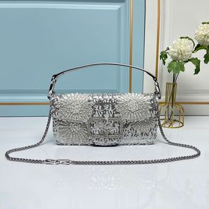 8A Crystal Chains bag Designer Shoulder Bags Fashion Tote Luxury crystal decorative embroidered handbag crossbody Bags Silver girls clutch bag two sizes Brand Bags