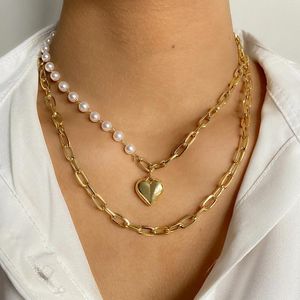 Pendant Necklaces KINFOLK Fashion Love Punk Pearl Necklace Curb Cuban Thick Chain Toggle Clasp Long For Women Jewelry 2024