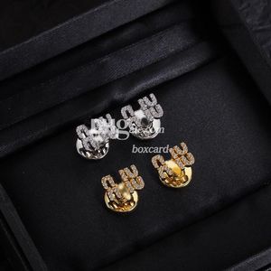 Letter Crystal Stud Earring Fashion Jewelry Simple Gold Plated Earring with Box Set Birthday Present