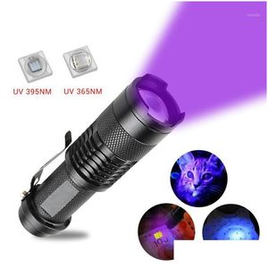 Latarki pochodnie UV 395 nm 365 nm LED TRAVIOLET TORCH Zoomowalne Mini Linterna Lekkie plamy moczu zwierząt detektor Skorpion Spadek D dhsbu