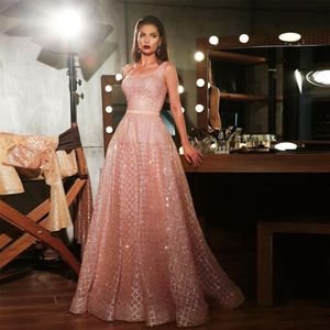 Sexig Rose Gold paljetter Evening Dress Long Shinny 2022 Nya remmar Square Mermaid Maxi Prom Party Gown Dress Abendkleider237e