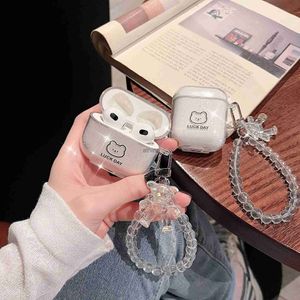 Cell Phone Cases INS Korea Cute 3D Shining Bear Transparent Earphone Case For Airpods 3 1 2 Pro Anti-lost Rope Bluetooth Headphone Soft Cover Box YQ240117