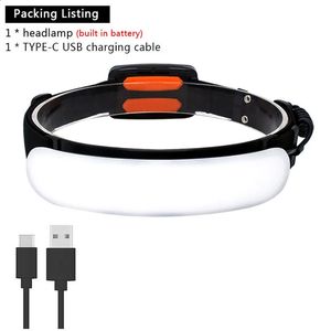 Ultra Wide Vinkle Cob Headlamp 31sts LED Portable strålkastare med inbyggd 5000mAh batteri ficklampan USB -laddningsbar huvudfackla 240117