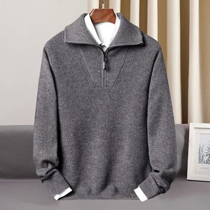 Arrival Fashion 100 Cashmere Sweater High Quality Men's Casual Thickened Zipper Polo Knit Winter Size S M L XL 2XL 3XL 4XL 240116