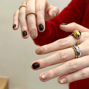 False Nails 24pcs Pure Color Fake Nail Patch Short Cat Eye Artificial Wearable Full Cover Press On Tips For Girls