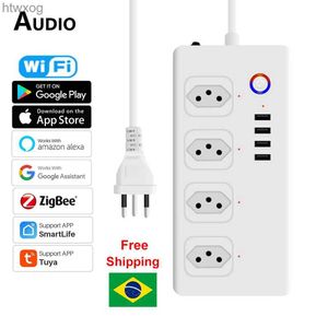 パワーケーブルプラグTuya Zigbee Wifi Brazil Power Strip Smart Plug Power Strip Extension Cord Surge Protector Smart Home Socket Works Alexa Google YQ240117