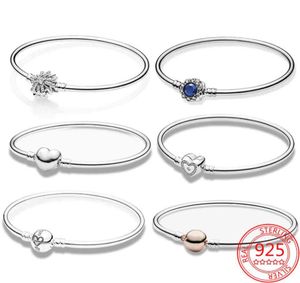 Otantik 925 Sterling Gümüş Moment Bileklik Gül Altın Namlu Bileklik, Düzensiz Kar Tanesi Rijit Bilezik Fit Charm Hediye8016187