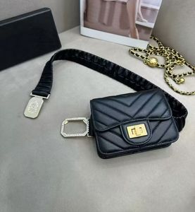 Women's leather designer waist bag fashionable rhinestone gold chain belt shoulder bag combination wallet detachable shoulder bag lipstick mobile phone card bag