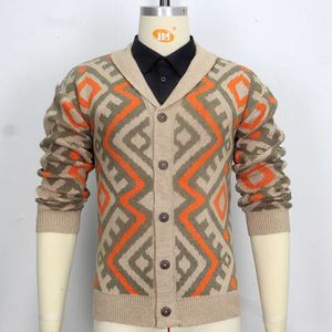 Men's Retro Heavy Industrial Jacquard Cardigan Sweater Autumn And Winter Lapel Long Sleeved Knitted Jacket