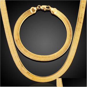 Chains 3/4/7Mm Wide Vintage Snake Bone Necklace For Women Men Flat Herringbone Chain Chokers Gold Filled Miami Jewelry Drop Delivery Dhanq