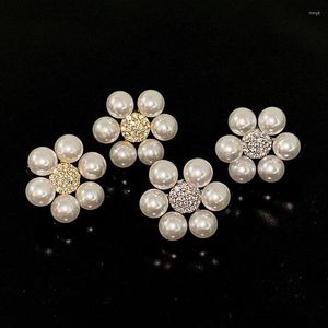 Brincos de garanhão PONYKISS 925 prata esterlina zircão pérola flor redonda para mulheres joias finas fofas acessórios de plantas minimalistas