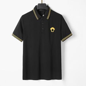 2024 Мужская повседневная хлопковая футболка с коротким рукавом Модная мужская летняя хлопковая рубашка с жемчугом и деловыми лацканами Мужская рубашка поло с вышивкой
