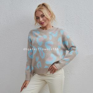 Kvinnors tröjor faller vinter 2023 Kontrast Färg Leopard Tröja Kvinnors crewneck tröja