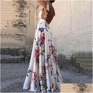 Basic & Casual Dresses Floral Print Dresses Women Summer Sleeveless V-Neck Backless Vintage Long Boho Party Cocktail Casual Loose Bea Dhtek