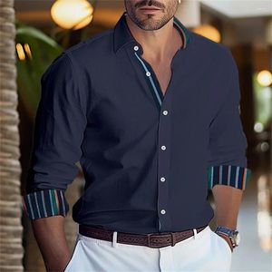 Camisas casuais masculinas negócios moda botão camisa de manga comprida cor sólida impresso lapela férias diárias roupas confortáveis 2024