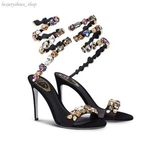 sandali Strass Strass Strass Sinestone Rene Caovilla Cleo Scarpe da sera da 95 mm da donna Designer di caviglia Bellissima fabbrica di cristalli con scatola.34-43