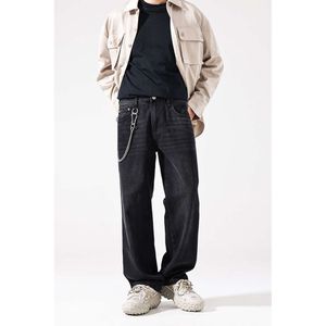 2023 Jeans da uomo Autunno Marchio di moda Allentato Casual da uomo dritto High Street Coreano Lavato Stile da uomo nero