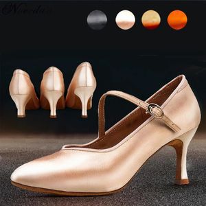 Women's Elegant Ballroom Party Modern Latin Dance Shoes Satin Prom Social Waltz Tango Dancing Heels Closed Toe Salsa Shoes 240117