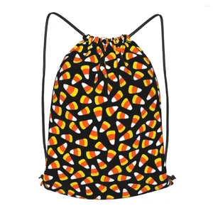 Shopping Bags Candy Corn Halloween Fabric Drawstring Backpack Men Gym Workout Fitness Sports Bag Bundled Yoga For Women