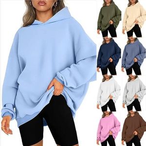 Kvinnors hoodies Autumn Winter Sweatshirts Solid Color Loose Hooded Sweatshirt Fashion Long Sleeve Pullover