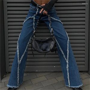 Женские брюки Y2k, осенние ретро-стиранные джинсовые лоскутные повседневные прямые уличные брюки Pantalones Mujer