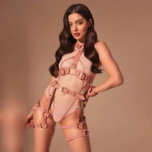 Pink Sexy League Body Bh Women Belt Harness Gothic Leather Strepp Harajuku Harness Bh Cage Tight Bondage Justerbar 3 st 240118