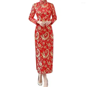 Этническая одежда, женское платье Cheongsam, элегантное женское платье Ципао в китайском стиле для свадебных вечеринок, длинные платья Ципао с разрезом на свадьбу
