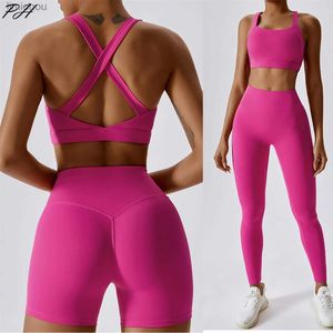 Conjuntos ativos 2 peças conjunto de ioga sensação de nudez conjuntos de treino feminino academia profissional fitness corrida treino esportivo sutiã esportivo leggings shorts ternoL240118