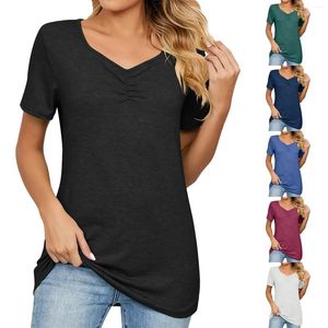 Kvinnors T -skjortor Kvinnor Casual Printing korta ärmar V Neck Loose 2 Sleeve Summer Tops för S Womens Long Shirt