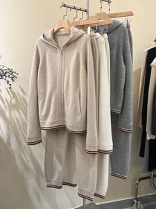 Tute da donna invernali loro Cerniera Maglione di cashmere con cappuccio Pantaloni a gamba larga Tute piana