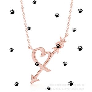 Silver Tiffanyitys 925 Necklace T V Gold Material Trend Small Fresh Fashion Versatile Love Heart Piercing Arrow Pendant Necklace