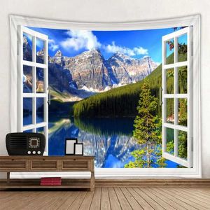 Tapestries Imitation Window View Large Tapestry Wall Hanging Natural Scenery Art Home Decoration Sea Forest Roomvaiduryd