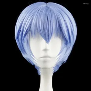 Party Supplies Ayanami Rei Short Light Blue Hair Cosplay Haripin Heat Resistant Costume Wig Free Cap